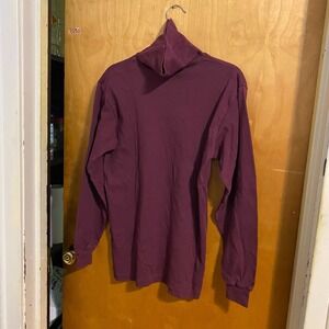 Eddie Bauer Mens Turtleneck Long Sleeve Cotton Burgundy M M Made in USA‎